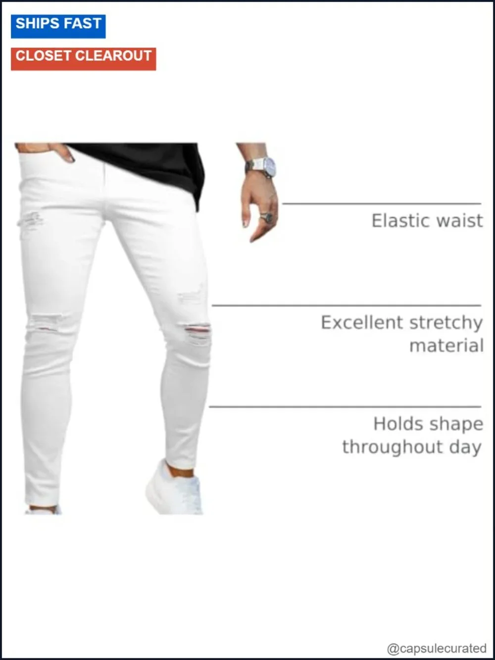 Slim Fit Skinny Stretch Denim Jeans with Ripped Distressed Detailing